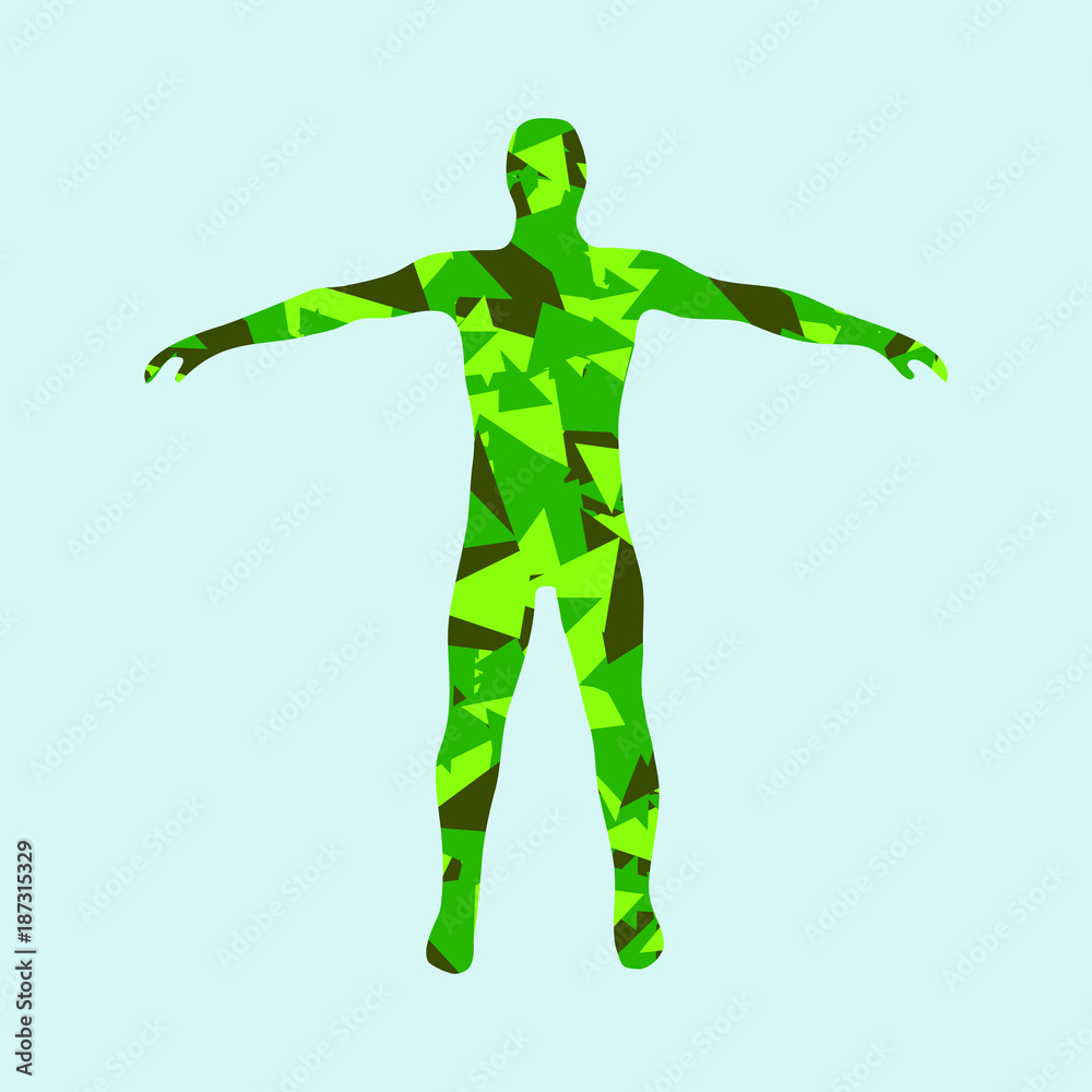 Abstract man. Man with triangles. Vector. Camouflage man. Abstract man. Man with triangles. Vector. Camouflage man.