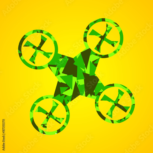 drone quadcopter. Vector drone. Camouflage drone. Dron with triangles.