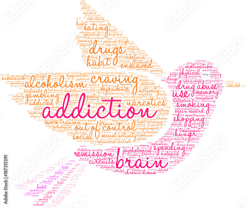 Addiction Word Cloud on a white background. 
