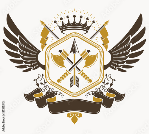 Vintage decorative emblem composition, heraldic vector.