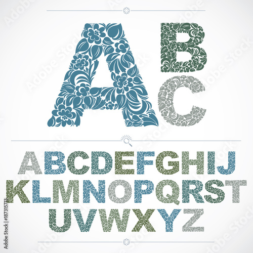 Fotografie Ecology style flowery font, colorful vector typeset made using natural ornament