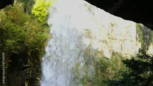 Waterfall on a mountain river in the forest, gorges of Kakuetta. photo