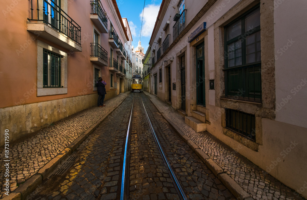 Lisbon cable cars. Funicular Bika. Portugal.