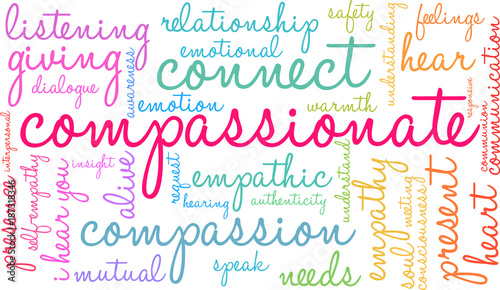 Compassionate Word Cloud on a white background. 