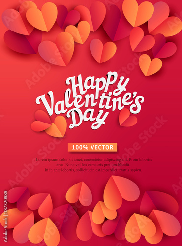 Vector illustration for Valentine's Day. Hearts carved from paper, on a red background with text. Template for a greeting card for the Day of All Lovers.