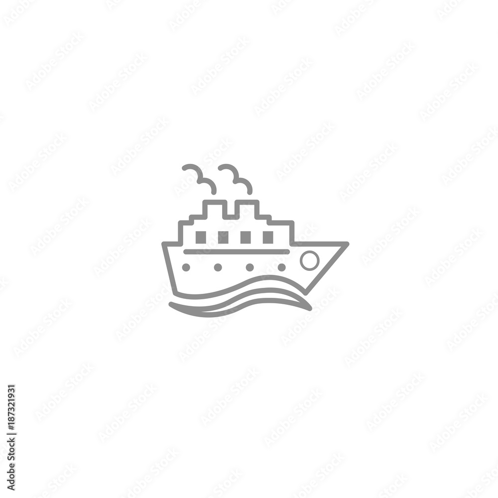 Fototapeta premium Cruise ship with waves line thin simple icon. Trip, vacation, travel and cargo symbol isolated on white background.