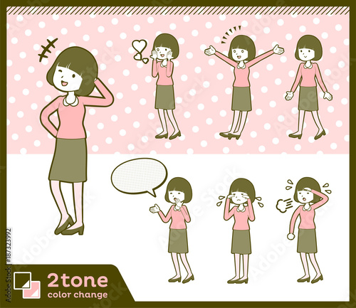 2tone type Straight bangs hair blouse woman_set 3