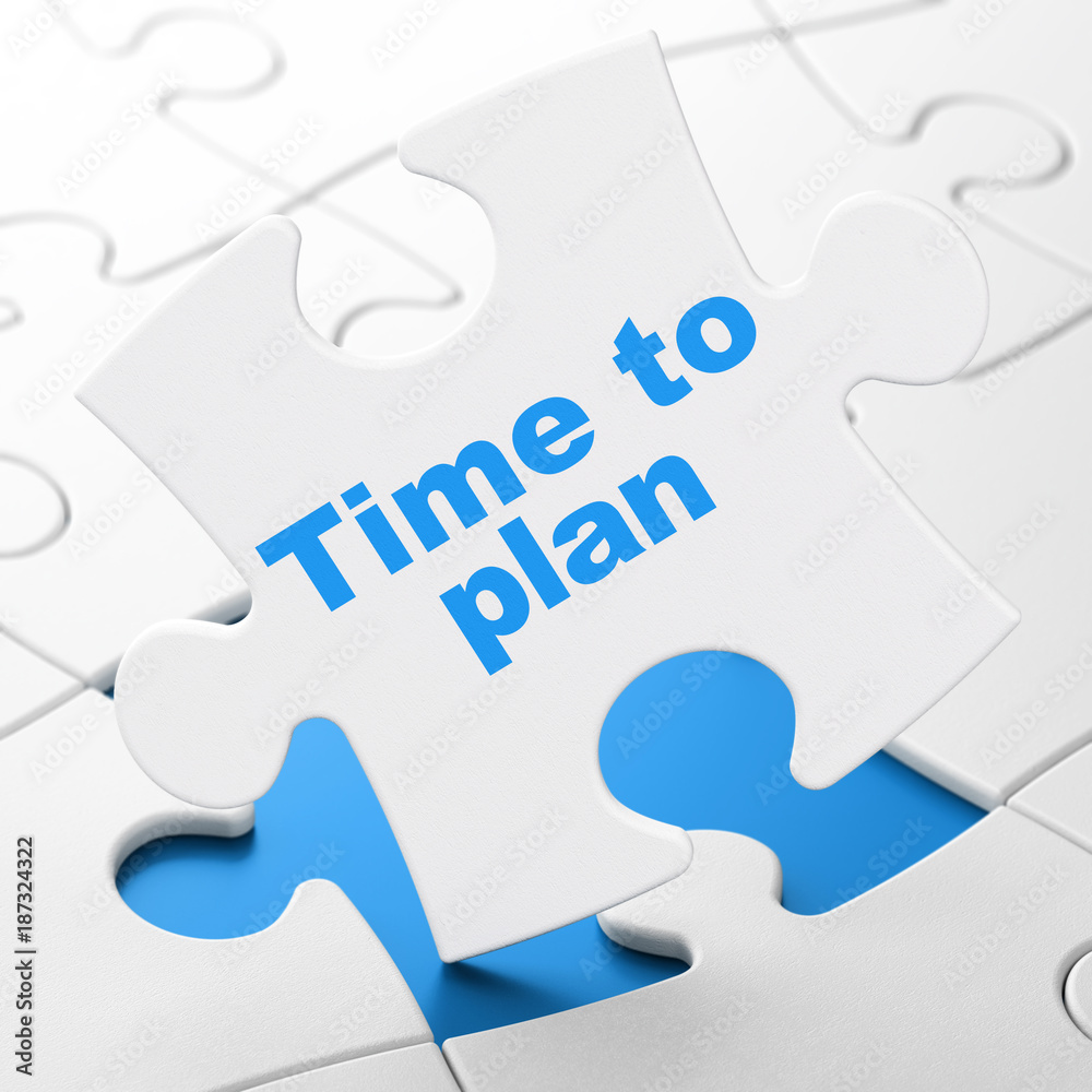Time concept: Time to Plan on White puzzle pieces background, 3D rendering Time concept: Time to Plan on White puzzle pieces background, 3D rendering