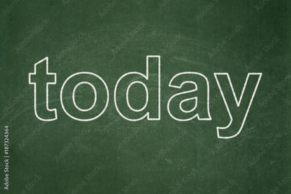 Timeline concept: text Today on Green chalkboard background Timeline concept: text Today on Green chalkboard background