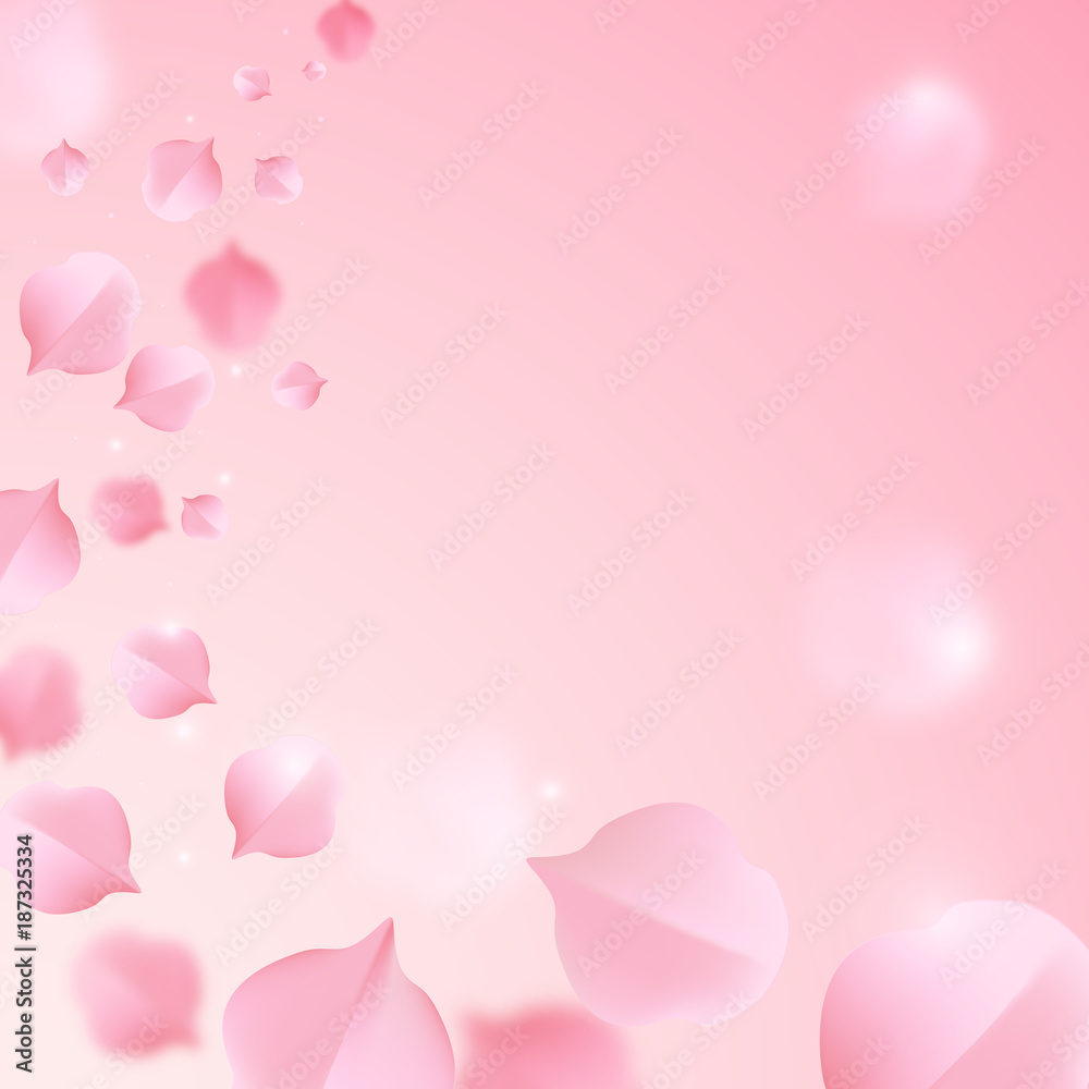 Falling sakura leaves on abstract blurred background, vector design