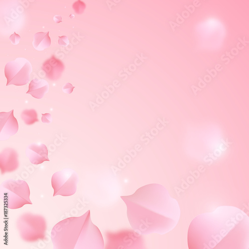 Falling sakura leaves on abstract blurred background, vector design