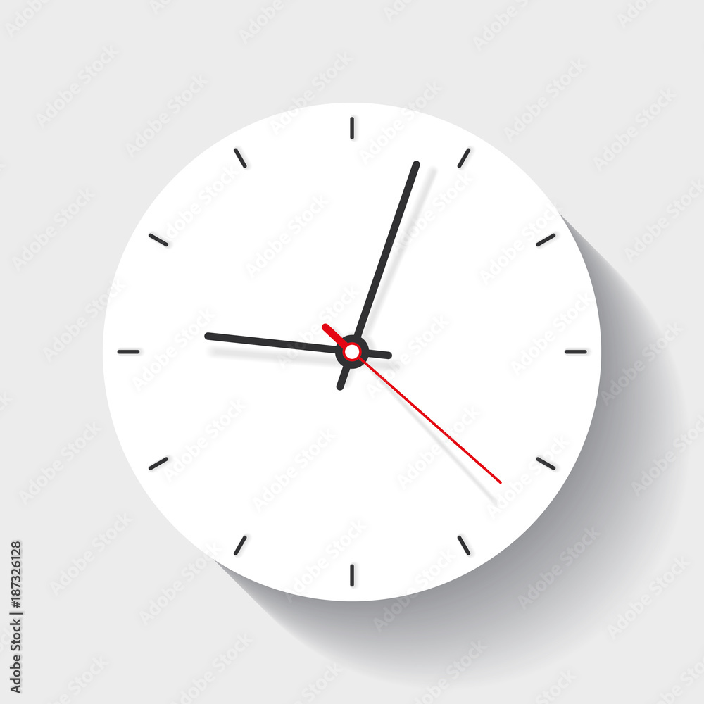 Clock icon in flat style, minimalistic timer on white background. Business watch. Vector design element for you project Clock icon in flat style, minimalistic timer on white background. Business watch. Vector design element for you project