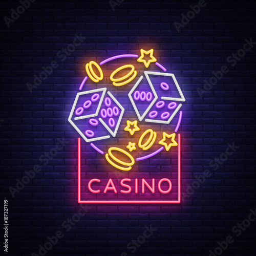 Casino is a neon sign. Neon logo, emblem gambling, bright banner, neon casino advertising for your projects. Night light billboard, design element. Vector illustration