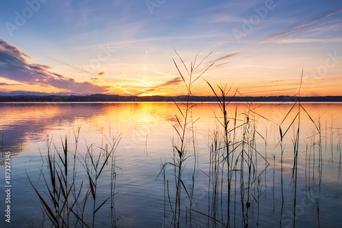 Beautiful sunset at Lake Starnberg in Bavaria  Germany