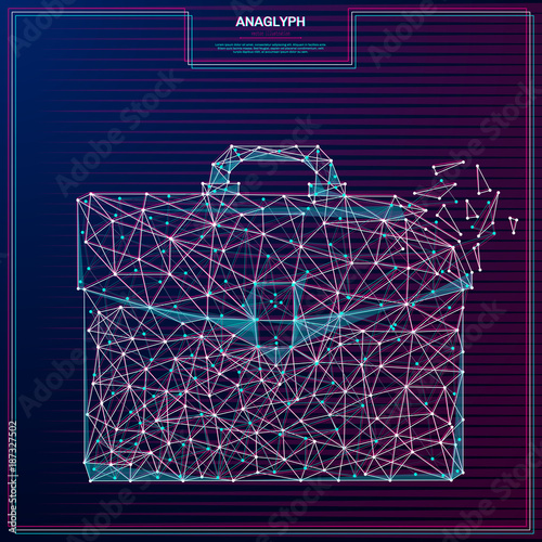 Vector distorted glitch concept. Tv distortion 3D effect stereoscopic, anaglyph portfolio.