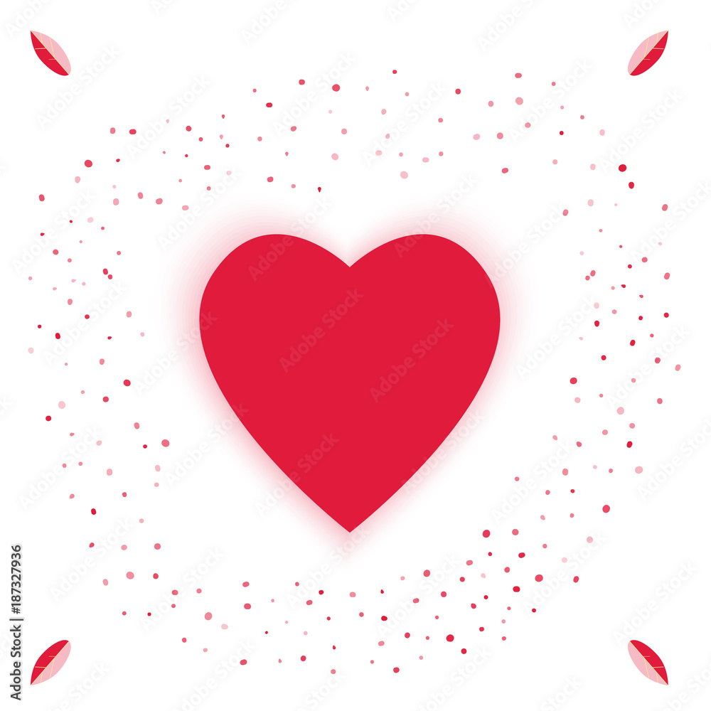 Happy Valentines day greeting card cover flyer concept. Vector illustration with particles and simple heart shape