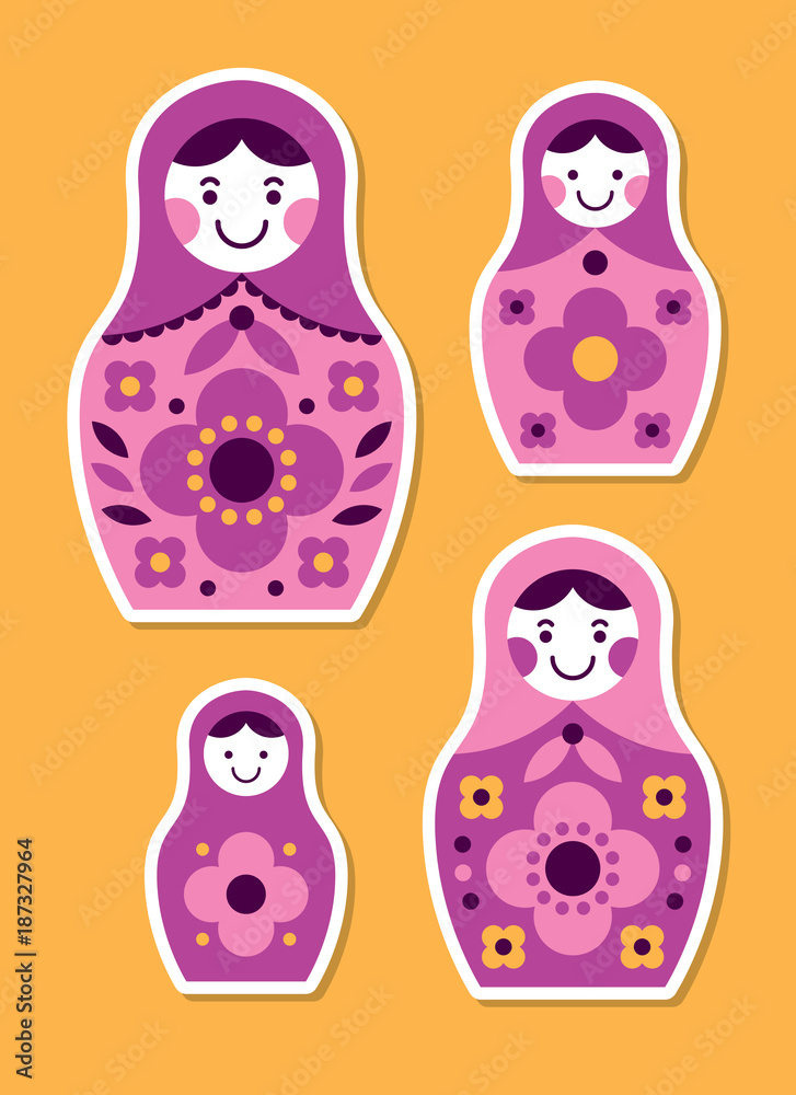 Set of matryoshka russian nesting dolls of different sizes. Stickers,  souvenir from Russia Stock Vector | Adobe Stock