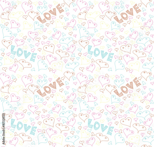 Seamless pattern with word love-vector illustration. The words blue