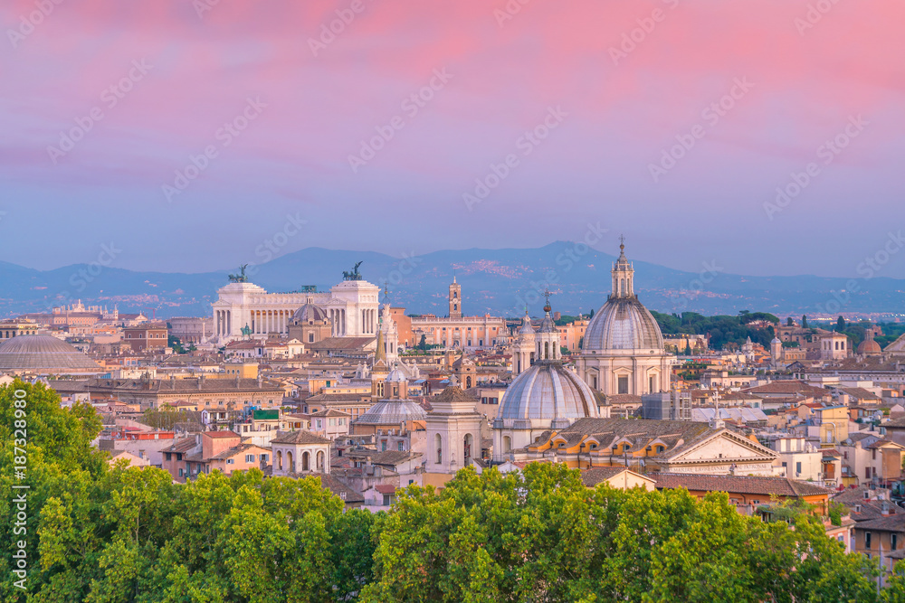 Top view of  Rome city skyline from Castel Sant'Angelo