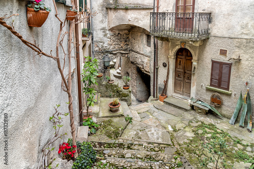 Fototapeta Naklejka Na Ścianę i Meble -  Narrow streets of Castello Valsolda. is a small village of ancient origin in the municipality of Valsolda, located on Lake Lugano province of Como, Italy