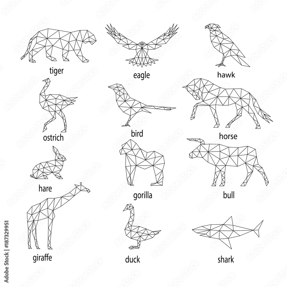 set of abstract animal silhouettes from polygons. set of abstract animal silhouettes from polygons.