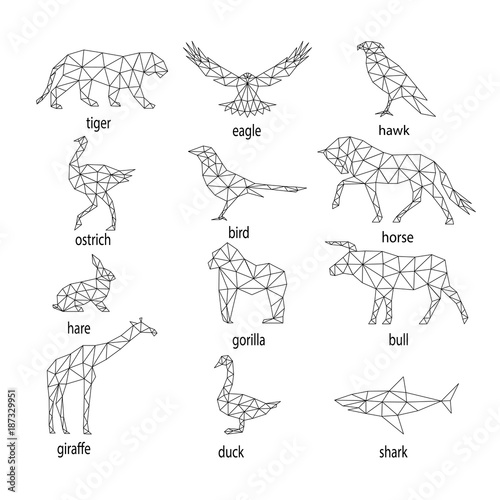 set of abstract animal silhouettes from polygons.