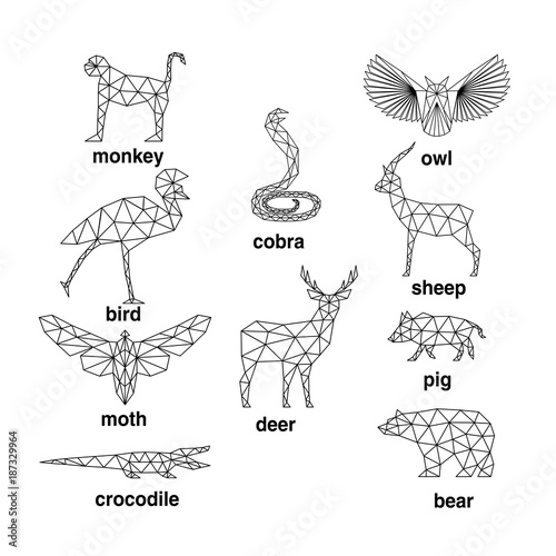 set of abstract animal silhouettes from polygons.
