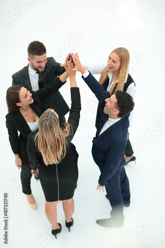 group of business people shows his success ,hands clasped together.