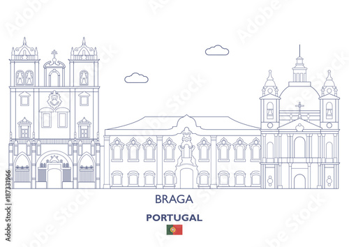 Quadro em tela Braga Linear City Skyline, Portugal