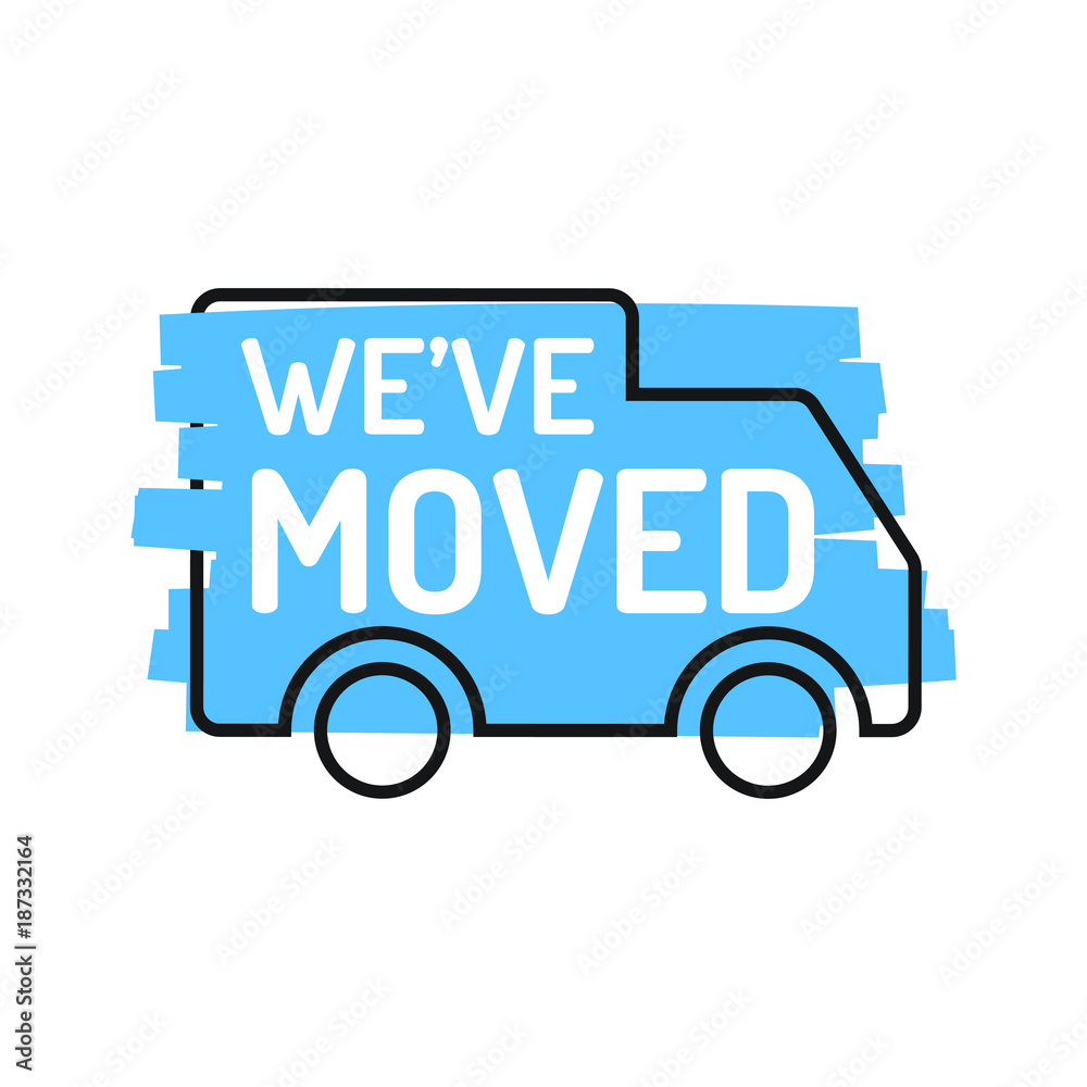 We've moved. Truck icon with grunge effect. Vector illustration on white background. We've moved. Truck icon with grunge effect. Vector illustration on white background.