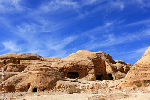 Rock formations in the nabatean city of Petra in Jordan