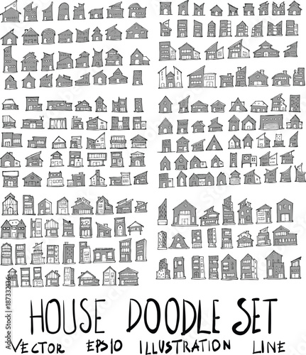 Set of House illustration Hand drawn doodle Sketch line vector scribble eps10