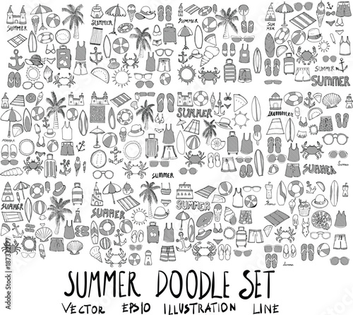 Set of Summer illustration Hand drawn doodle Sketch line vector scribble eps10