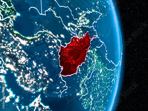 Afghanistan in red at night