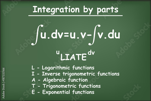 Integration by parts math on green chalkboard vector