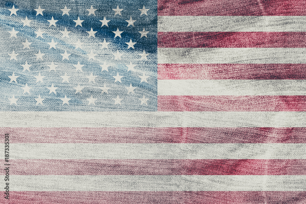 Flag of the United States on a denim material in vintage style. Flag of the United States on a denim material in vintage style.