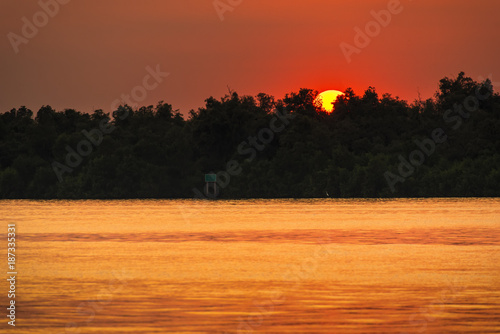 View of the Chao Phraya River at estuary in sunsrt time at Samut Prakan, Thailand. photo