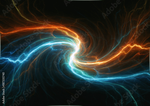 Swirling fire and ice plasma lightning, abstract electrical background