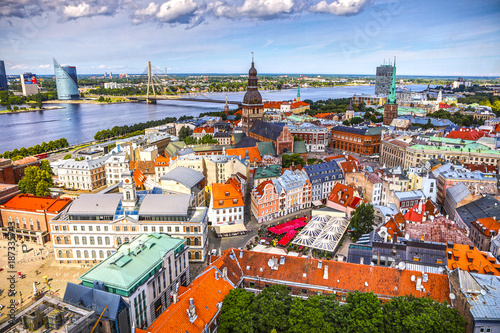 Old European city of Riga view from the top.