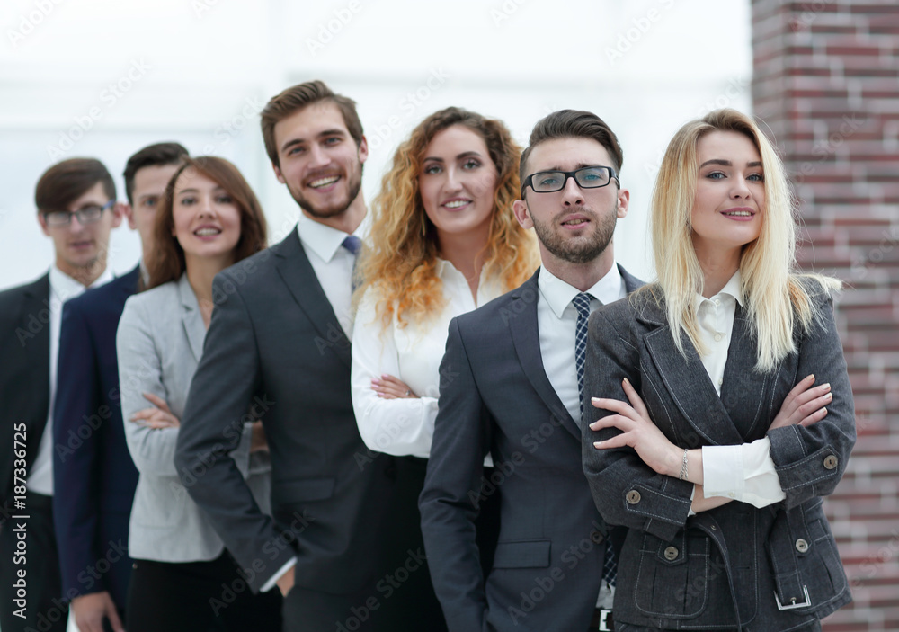 group of young business people standing in a row. group of young business people standing in a row.