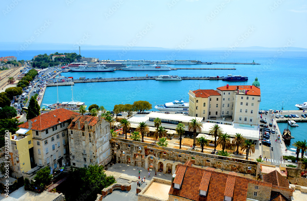 Harbor of Split, Croatia, view from tower of cathedral of saint domnius