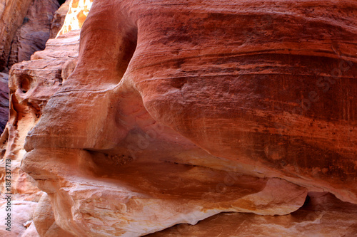 The walls of the Siq, narrow passage that leads to Petra, Jordan