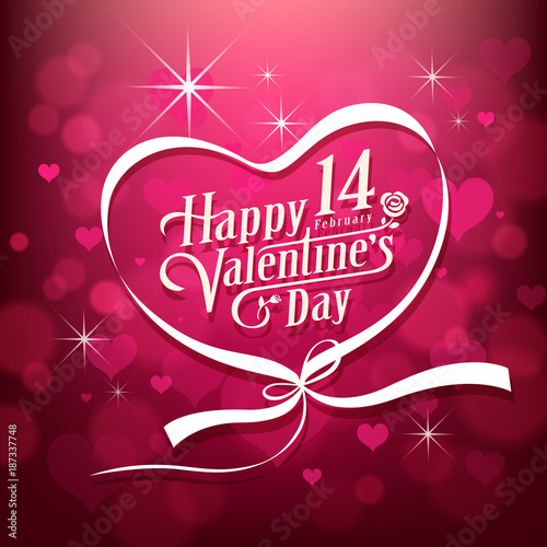 Happy Valentine's day white message design on pink background, vector illustration