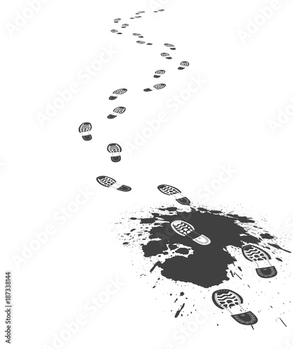 Footprints of shoes in mud in grunge style.