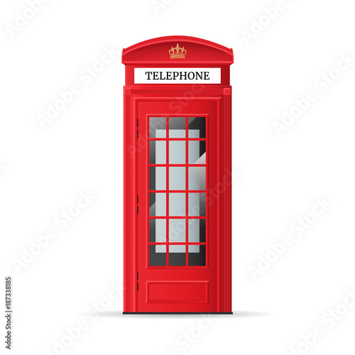 Realistic Detailed 3d Red London Phone Booth. Vector