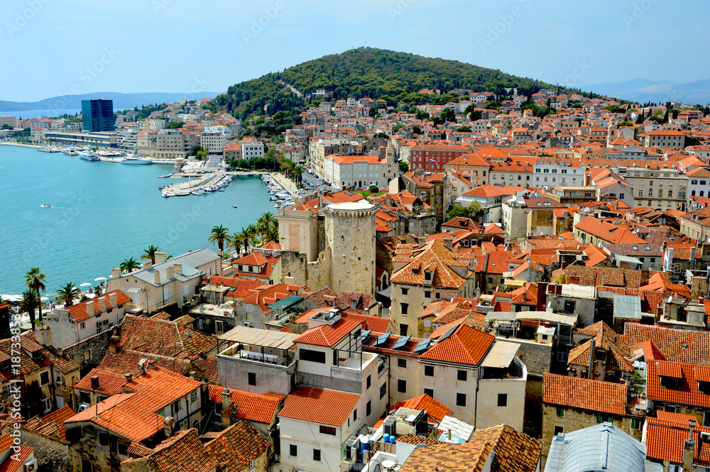 view over Split, Croatia from tower of cathedral of Saint Domnius