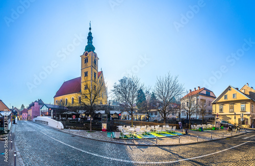 Samobor panorama scenic view. / Amazing panorama of old town Samobor in Northern Croatia, traditional baroque architecture.