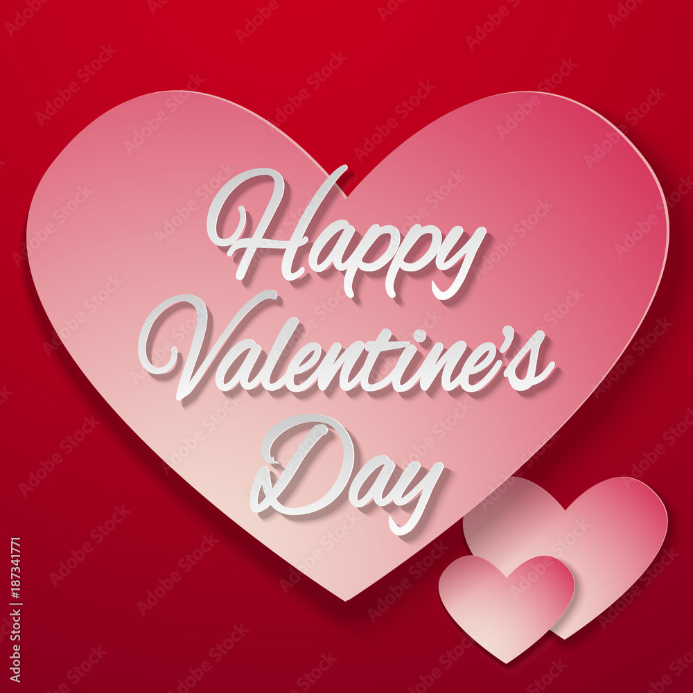 Valentines day , Illustration of love ,  lettering on heart , paper art style