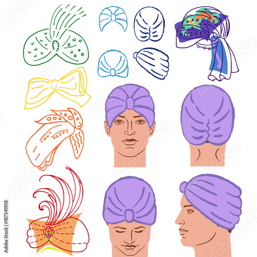 Turban or shower cap template and man head