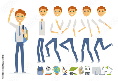 Schoolboy in uniform - vector cartoon people character constructor